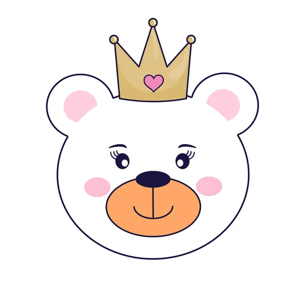 Прекрасный Милый Мишка Принцесса Лицо Золотой Короне Изолированный Объект Белом — стоковый вектор
