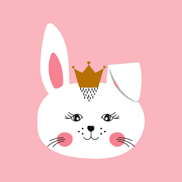 Cute Cartoon Bunny Princess Greeting Card Charming Face Rabbit Pink — Stock Vector