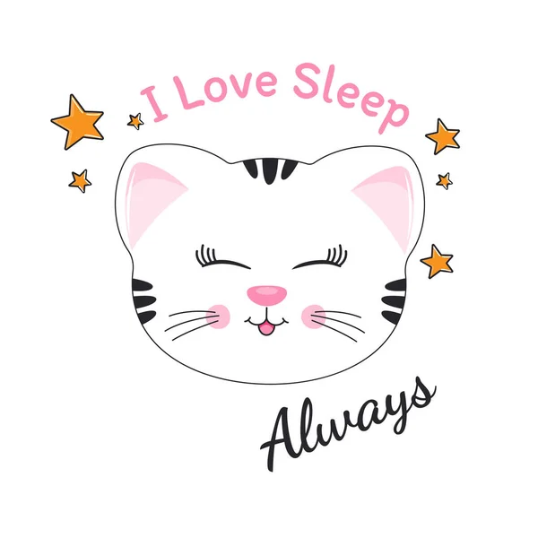 Gato Desenho Animado Bonito Inscrição Amo Dormir Cartão Saudação Com — Vetor de Stock