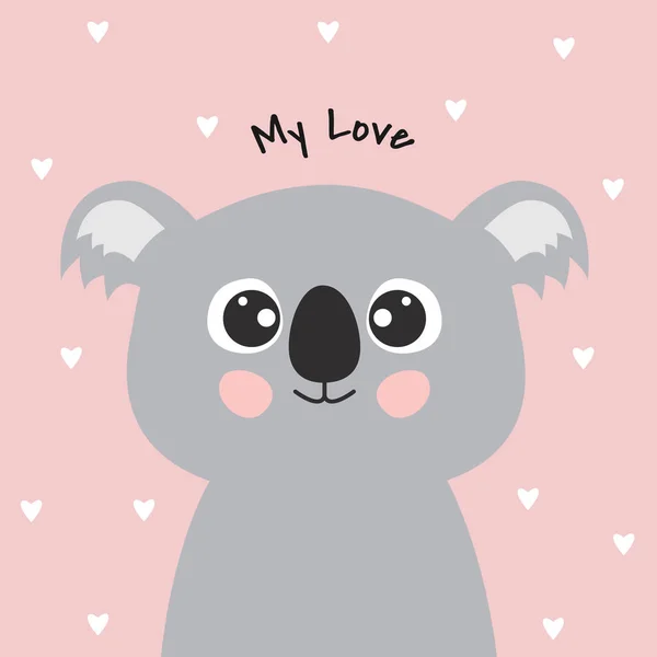Bonito Desenho Animado Koala Inscrição Meu Amor Cartão Saudação Com — Vetor de Stock
