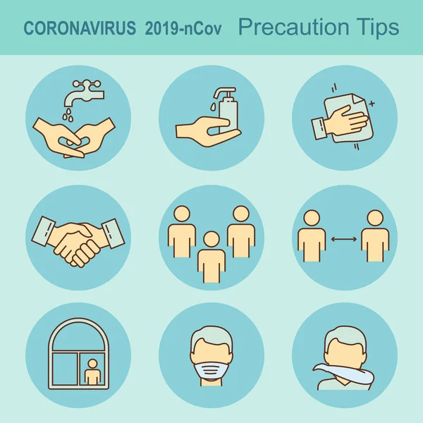 Poster Coronavirus Covid Dicas Precaução Epidemia Global 2019 Ncov Vírus — Vetor de Stock