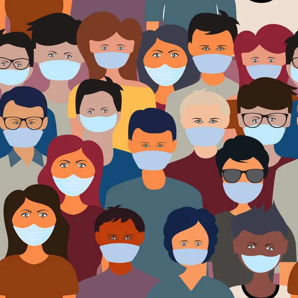 Coronavirus épidémie mondiale 2019-nCov. Quarantaine femmes et hommes masques médicaux . — Image vectorielle