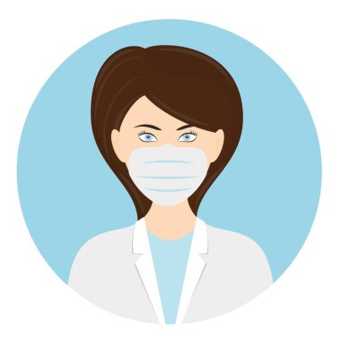 Virüsleri korumak için tek kullanımlık tıbbi maske takan doktor. Vektör illüstrasyonu
