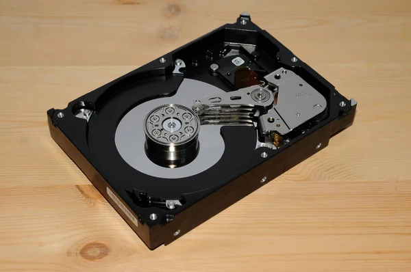Open Computer Hard Disk Drive on Wood background — Stock Photo, Image