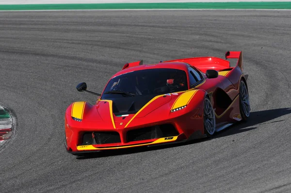 MUGELLO, ITALY - NOVEMBER 6, 2015: Unknown drives Ferrari FXX K during XX Programmes of Finali Mondiali Ferrari - Ferrari Racing Days in Mugello Circuit, Italy. — Stock Photo, Image