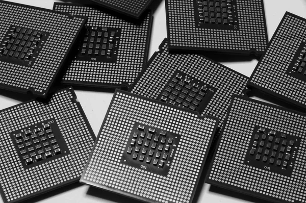 Processori di computer e vecchio chip di memoria con effetti di post-produzione, sfondo tecnologia . — Foto Stock