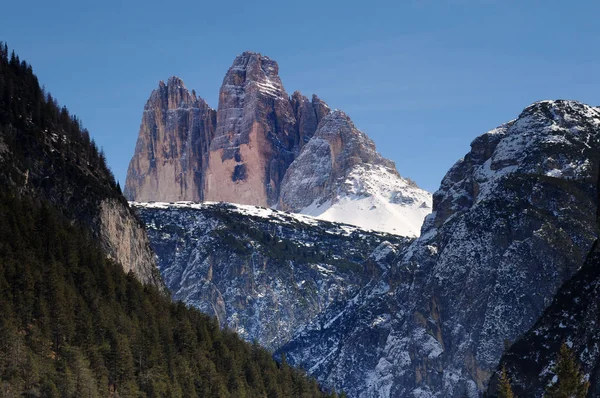 Tre Cime di Lavaredo Drei Zinnen vista dalla Valle di Landro, Dolomiti, Veneto, Italia — Foto Stock