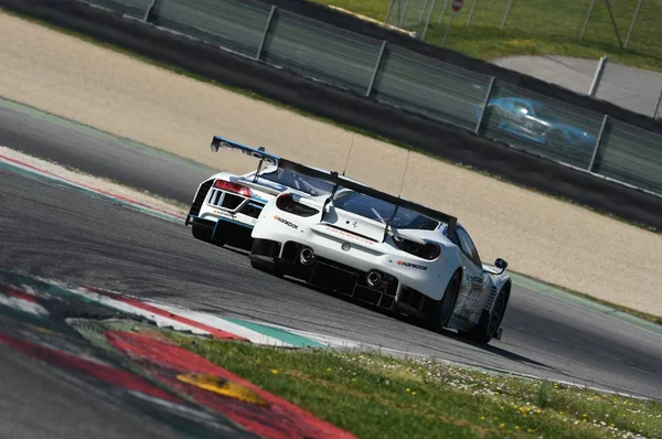 12 ore Hankook Mugello 18 marzo 2017: # 488 Octane 126, Ferrari 488 GT3: Bjorn Grossmann, Fabio Leimer on Mugello Circuit, Italy . —  Fotos de Stock