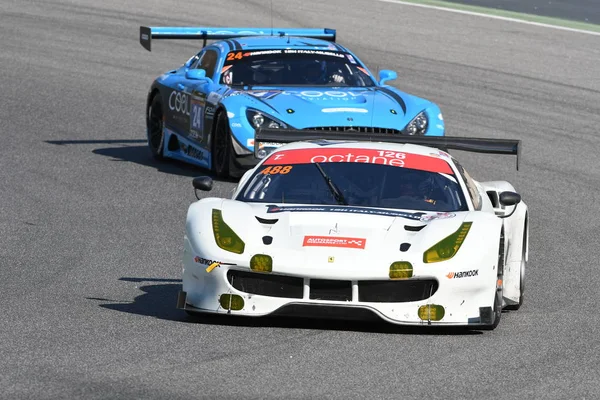 12 ore Hankook Mugello 18 Março 2017: # 488 Octane 126, Ferrari 488 GT3: Bjorn Grossmann, Fabio Leimer on Mugello Circuit, Italy . — Fotografia de Stock