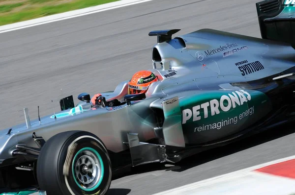 Mugello Circuit MAY 2012: Михаэль Шумахер на Mercedes F1 во время тренировки на трассе Муджелло, Италия . — стоковое фото