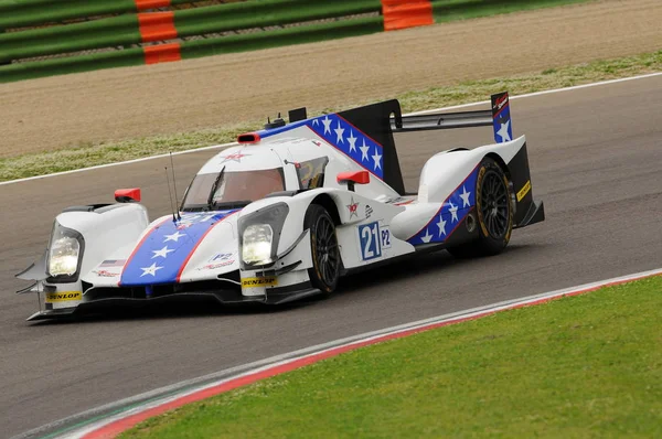 Imola, İtalya 13 Mayıs 2016: Dragonspeed ABD Oreca 05 - İtalya eylem sırasında Avrupa Le Mans serisi - Henrik Hedman (Swe) Nicolas Lapierre (Fra) Ben Hanley (Gbr), tarafından tahrik Nissan. — Stok fotoğraf