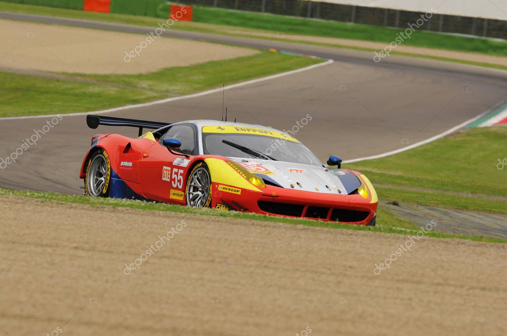 Imola, Italy May 13, 2016: AF CORSE ITA Ferrari F458 Italia Duncan Cameron (GBR) Matt Griffin (IRL) Aaron Scott (GBR), in action during the European Le Mans Series - 4 Hours Italy.