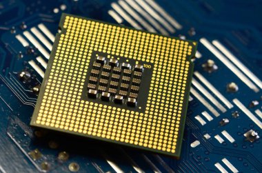 CPU işlemci bilgisayar anakart kapatın. Teknoloji arka plan.