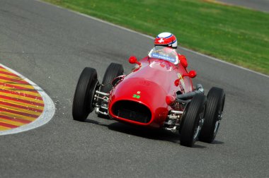 MUGELLO, IT, November, 2007: Unknown run with Historic 1950s Ferrari F1 during Finali Mondiali Ferrari 2007 into the mugello circuit in italy clipart