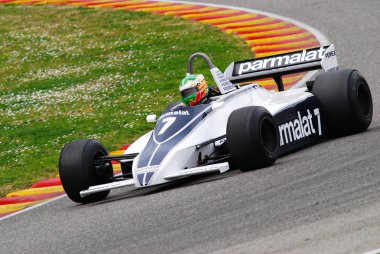 Mugello devre 1 Nisan 2007: bilinmeyen çalıştırmak klasik F1 araba 1980 Brabham Bt49 Nelson Piquet ex / Riccardo Patrese Mugello devre Mugello tarihi Festivali sırasında İtalya üzerinde.