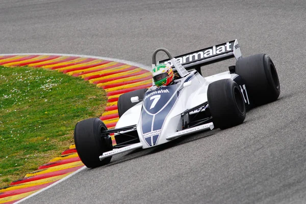 Mugello devre 1 Nisan 2007: bilinmeyen çalıştırmak klasik F1 araba 1980 Brabham Bt49 Nelson Piquet ex / Riccardo Patrese Mugello devre Mugello tarihi Festivali sırasında İtalya üzerinde.