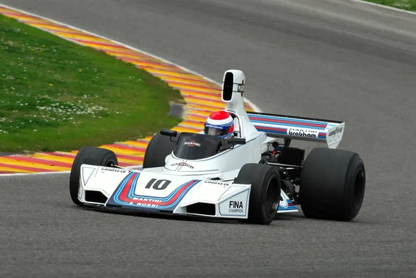 Mugello Circuit 2007. április 1.: klasszikus F1 autó 1975 Brabham Bt44b-ex Carlos Reutemann Ford Cosworth Mugello Circuit Olaszországban Mugello történelmi fesztivál ideje alatt. — Stock Fotó