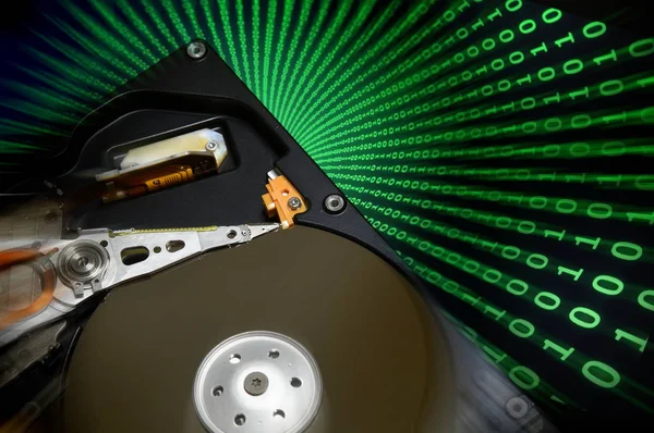 Open Hard Disk Drive with binary color effects. Abstract background