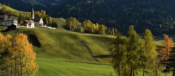 Alpin Köyü Santa Magdalena Val di Funes, İtalya South Tyrol içinde. — Stok fotoğraf