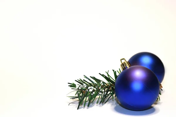 Christmas Balls Fir Branches Decorations Isolated White Background — Stock Photo, Image