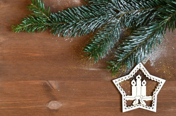 Noël Fond Vacances Décoration Sur Une Table Bois Avec Sapin — Photo