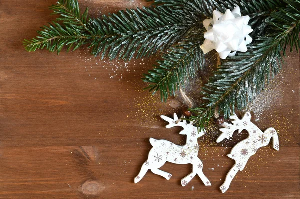 Fundo Férias Natal Decoração Uma Mesa Madeira Com Árvore Xmas — Fotografia de Stock