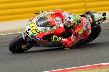 Mugello - İtalya, 13 Temmuz 2012: İtalyan Ducati binici Valentino Rossi 2012 sırasında Tim Motogp Gp İtalya.