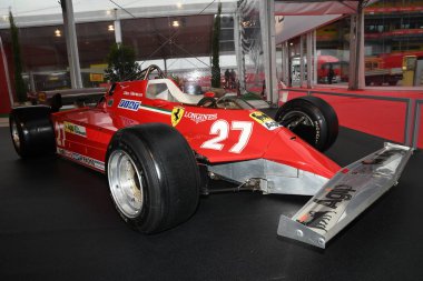 Mugello, bu Ekim, 2017: Ferrari F1 126 Ck 1981 Gilles Villeneuve ve Didier Pironi devre Mugello Ferrari yıldönümü 1947-2017 Paddock Show'da, Finali Mondiali Ferrari 2017. İtalya