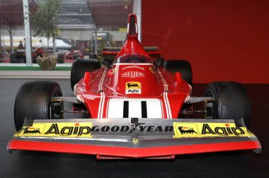 Mugello, bu Ekim, 2017: Vintage Ferrari F1 312 B4 Clay Regazzoni ve Niki Lauda, 1974 Paddock gösterinin Finali Mondiali Ferrari 2017 devre Mugello Ferrari yıldönümü 1947-2017. İtalya