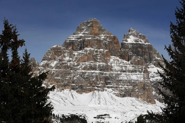 Hermosa Vista Tre Cime Lavaredo Las Dolomitas Italianas Vistas Desde — Foto de Stock