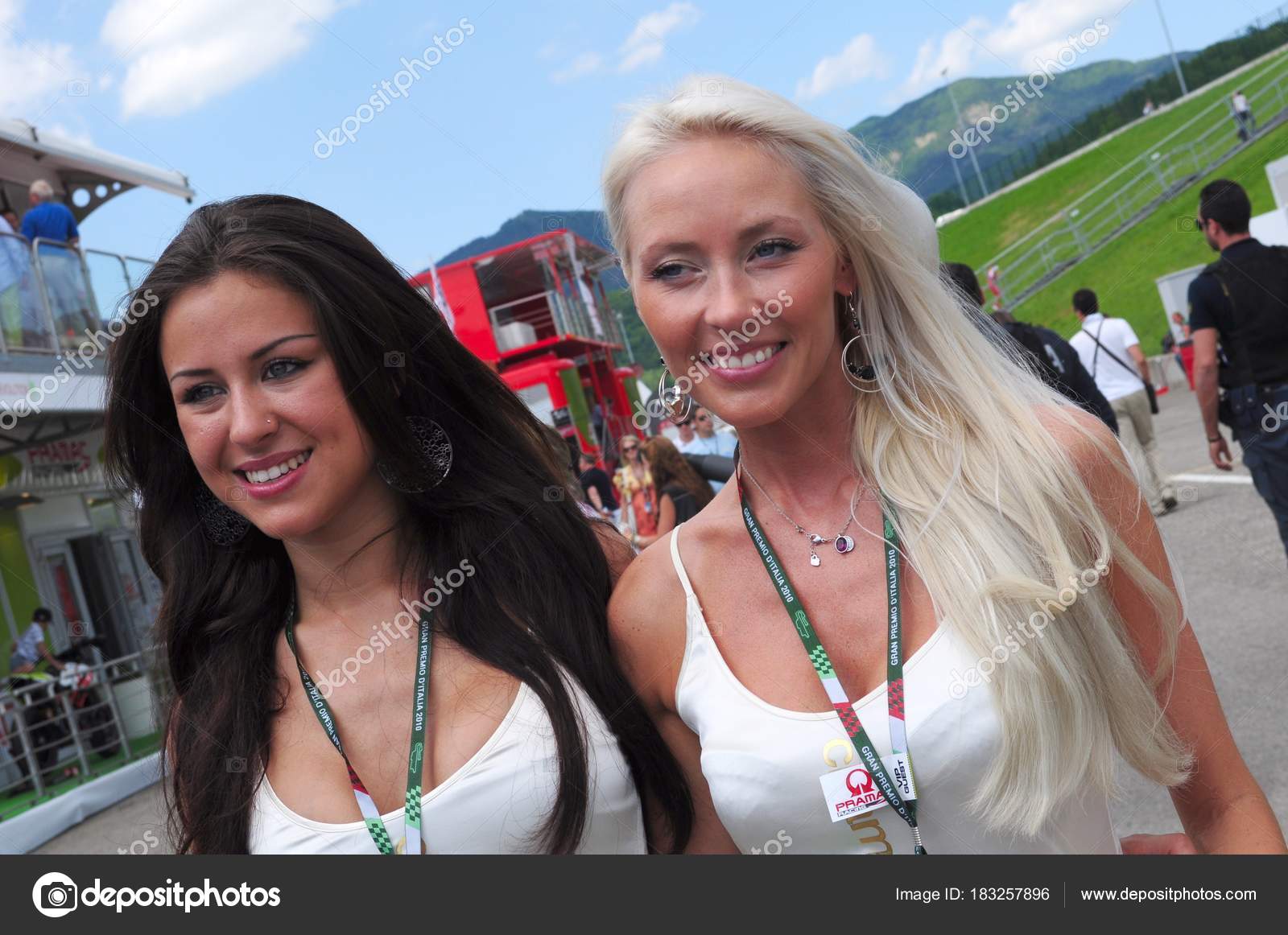 Valentino Rossi, with lovely paddock girls at Catalan GP