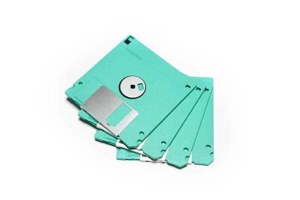 Oude Gekleurde Computer Diskettes Geïsoleerd Witte Achtergrond — Stockfoto