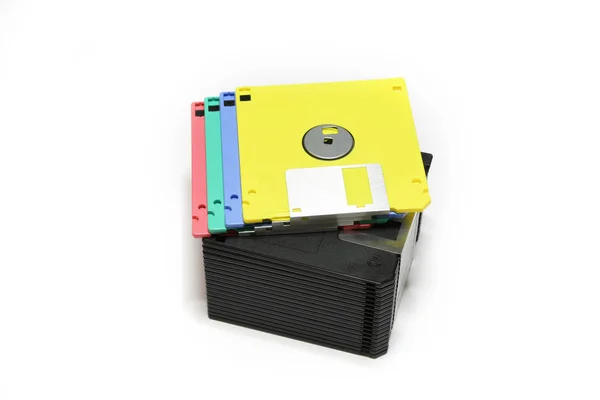 Old Colored Computer Floppy Disks Isolated White Background — Stock Photo, Image