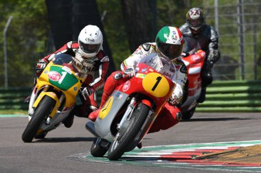 21 Nisan 2018: Giacomo Agostini Mv Agusta sırasında Motor efsane Festivali 2018 Imola Circuit İtalya üzerinde.