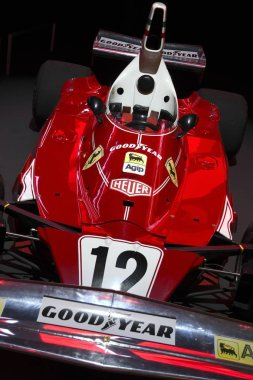 Mugello Pisti, 25 Ekim 2019: 1975 tarihli klasik F1 Ferrari 312t eski Niki Lauda İtalya 'daki Mugello Pisti' nde düzenlenen Finali Mondiali Ferrari 2019 sırasında sergilenmektedir..