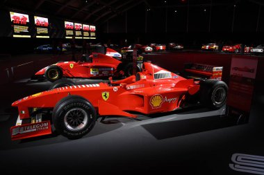 Mugello Circuit, 25 October 2019: F1 Ferrari F300 of year 2000 ex Michael Schumacher on display during the Finali Mondiali Ferrari 2019 at the Mugello Circuit in Italy.