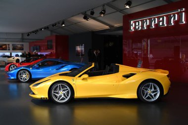 Mugello Pisti, 25 Ekim 2019: Ferrari F8 Spyder İtalya 'daki Mugello Pisti' nde Finali Mondiali Ferrari 2019 sırasında sergilenmektedir. Ferrari S.P.A., İtalyan lüks spor araba üreticisi..