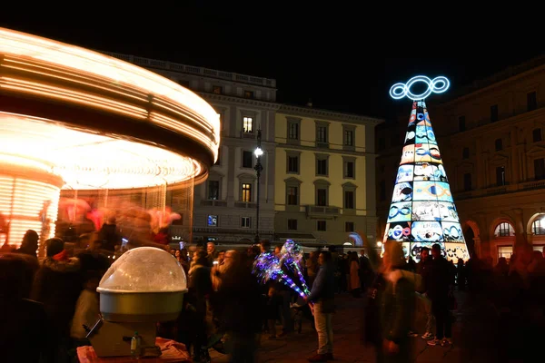 Firenze Dicembre 2019 Albero Natale Illuminato Piazza Della Repubblica Occasione — Foto Stock