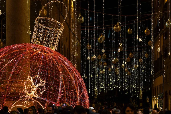 Florence Christmas Time Christmas Lights Decorations Santa Trinita Square Italy — Stock Photo, Image