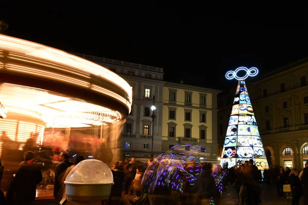 Firenze Dicembre 2019 Albero Natale Illuminato Piazza Della Repubblica Occasione — Foto Stock