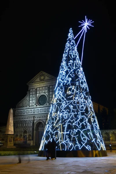 Florence Décembre 2019 Arbre Noël Illuminé Sur Piazza Santa Maria — Photo