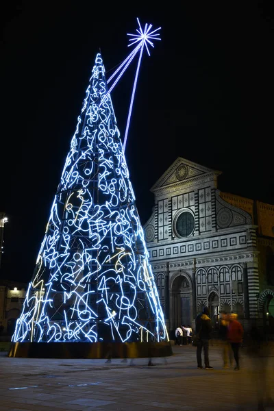 Firenze Dicembre 2019 Albero Natale Illuminato Piazza Santa Maria Novella — Foto Stock