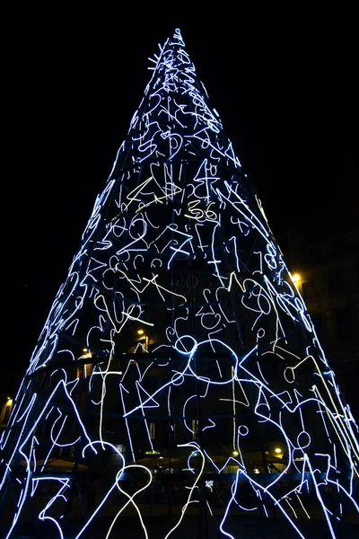 Arbre Noël Illuminé Sur Piazza Santa Maria Novella Avec Basilique — Photo