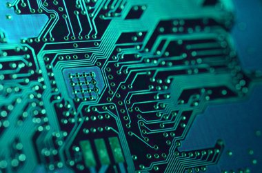 Elektronik devreyi kapatın. mavi ışık efektli elektronik panolar