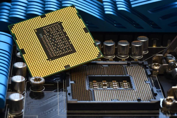 Detalj Cpu Chip Över Uttaget Modern Dator Moderkort Elektroniska Uppgifter — Stockfoto