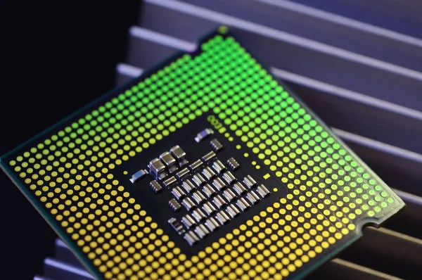 Dettaglio Del Processore Chip Cpu Dissipatore Calore Alluminio Luci — Foto Stock