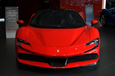 Mugello Pisti, 25 Ekim 2019: Ferrari Sf90 Stradale İtalya Mugello Pisti Finali Mondiali Ferrari 2019 sırasında sergilenmektedir.