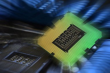 Modern bilgisayar ana kartının ışık efektleri üzerine Cpu Chip 'in ayrıntıları.
