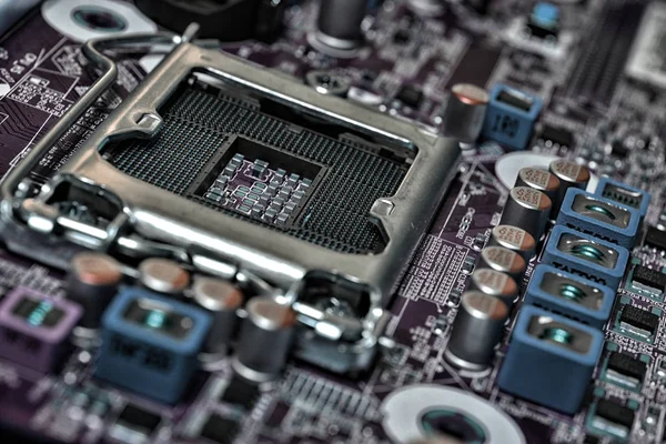 Detail Cpu Socket Modern Computer Motherboard Electronic Small Component Details — 스톡 사진