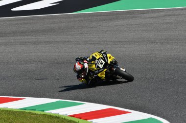 Mugello - İtalya, 30 Haziran 2019: İtalyan Ducati Alma Pramac Takımı binicisi Francesco Bagnaia, İtalya 'nın Mugello Pisti' nin 2019 Gp 'sinde harekete geçti.